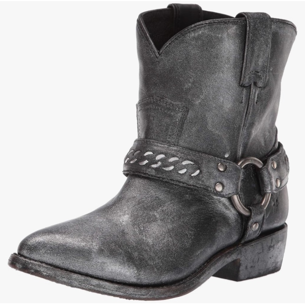 Frye Billy Chain Metallic Black Western Harness Booties